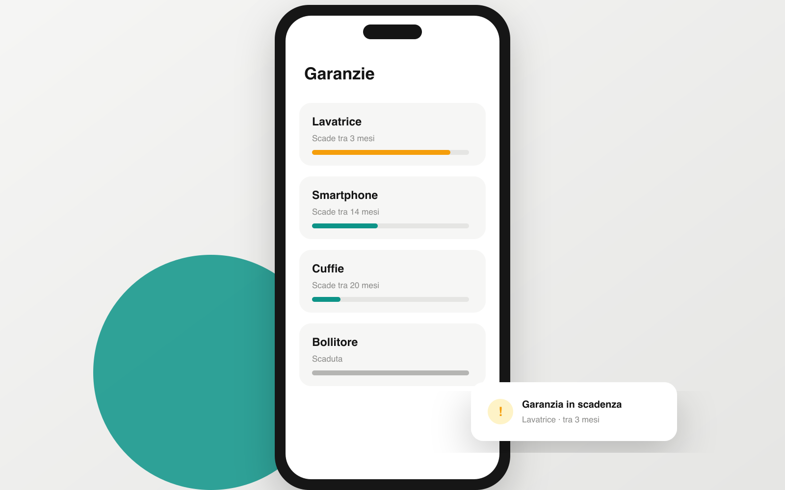Le garanzie nell’app, con le scadenze