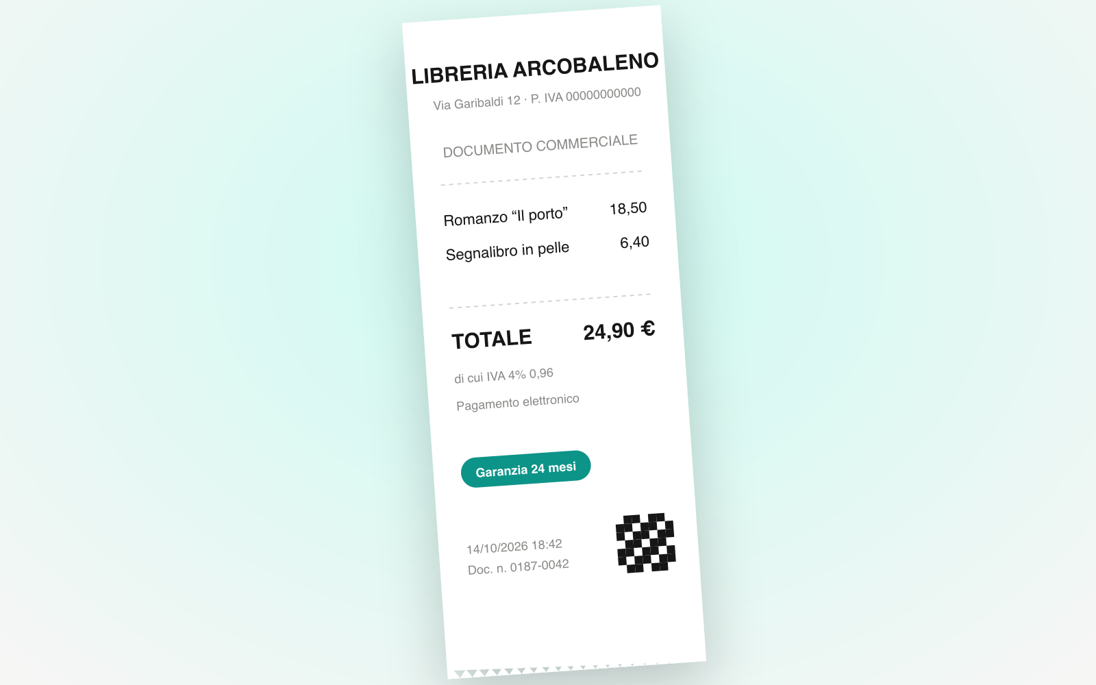 Uno scontrino digitale con il QR e la garanzia
